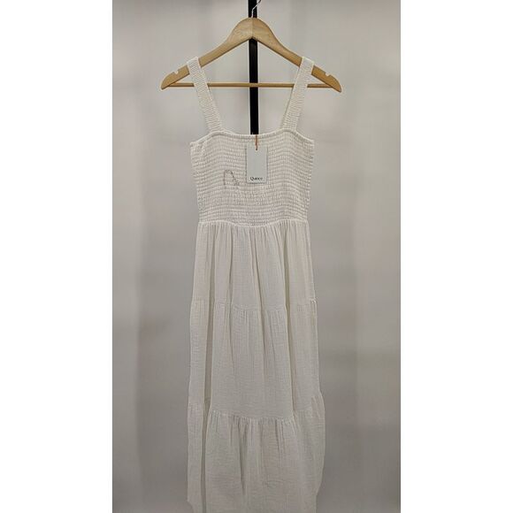 Quince Womens 100% Organic Cotton Gauze Smocked Sleeveless Maxi Dress White XS - Picture 1 of 2